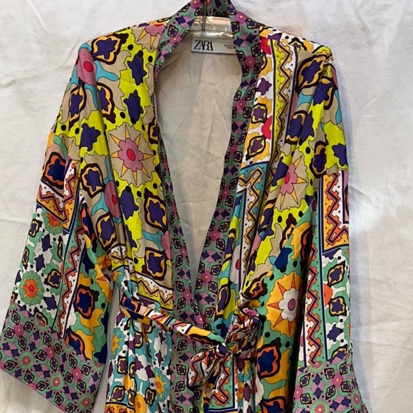 Zara SPECTACULAR vibrant colors mixed print kimono sleeve robe XS - Picture 2 of 6